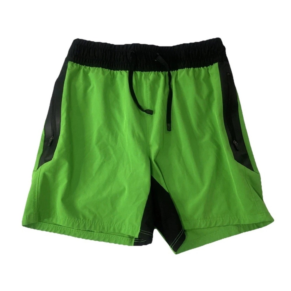 Sports Illustrated Boys Swim Trunks L 14/16 Green Black‎ Zip Pockets